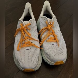 Hoka Women's Running Shoes - White and Orange Clifton